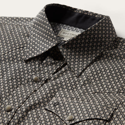 Men Western Shirts Stetson Brown Diamond Print Western Shirt Brown