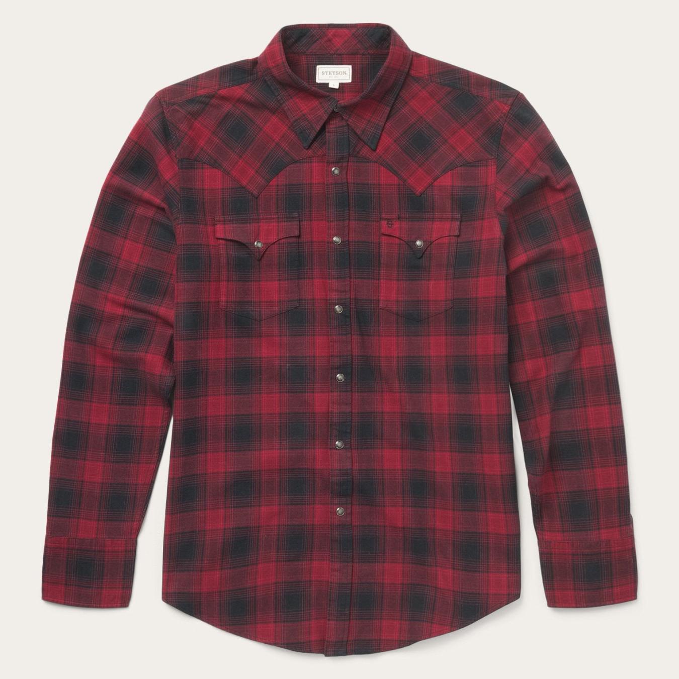 Men Western Shirts Stetson Brushed Twill Plaid Shirt Black
