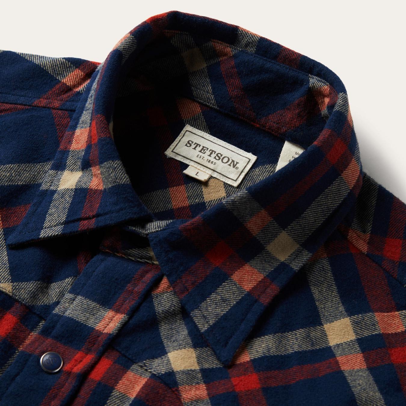Men Western Shirts Stetson Brushed Twill Plaid Shirt Blue