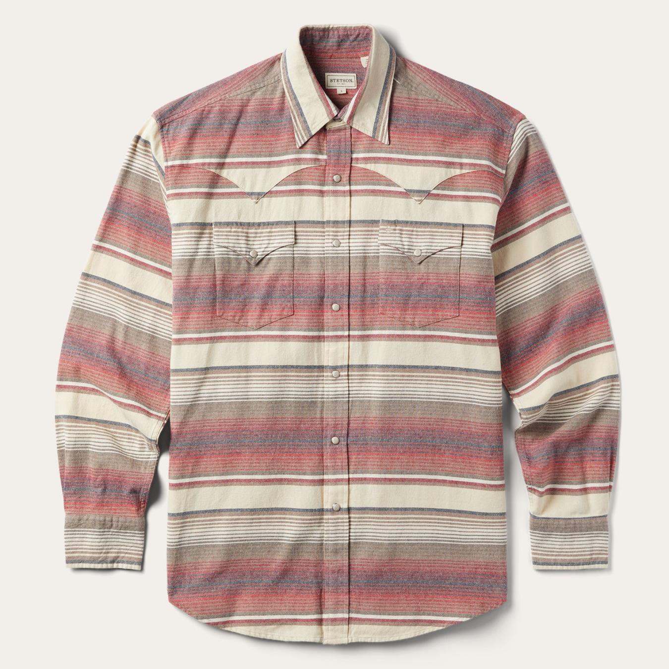 Men Western Shirts Stetson Brushed Twill Striped Shirt Red