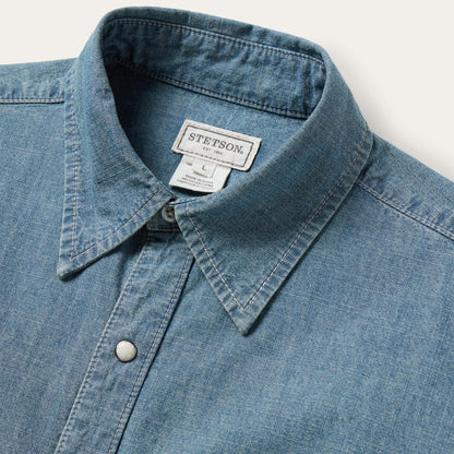 Men Western Shirts Stetson Chambray Denim Shirt Blue