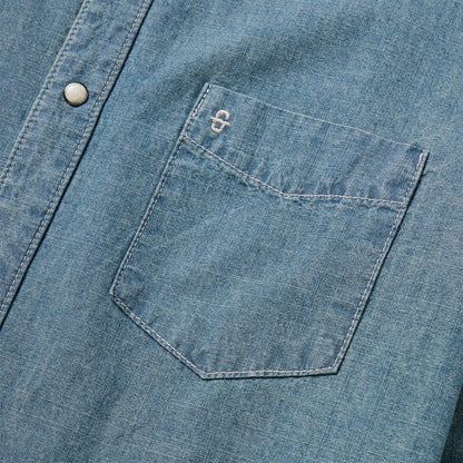 Men Western Shirts Stetson Chambray Denim Shirt Blue