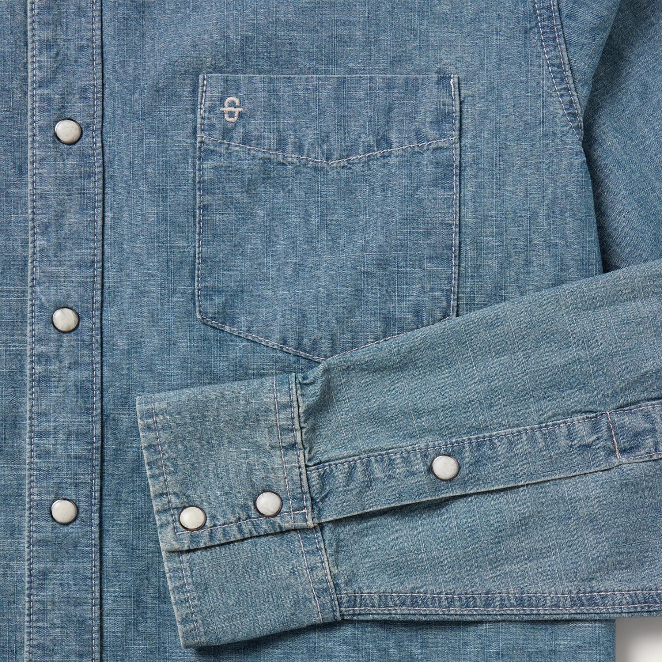 Men Western Shirts Stetson Chambray Denim Shirt Blue