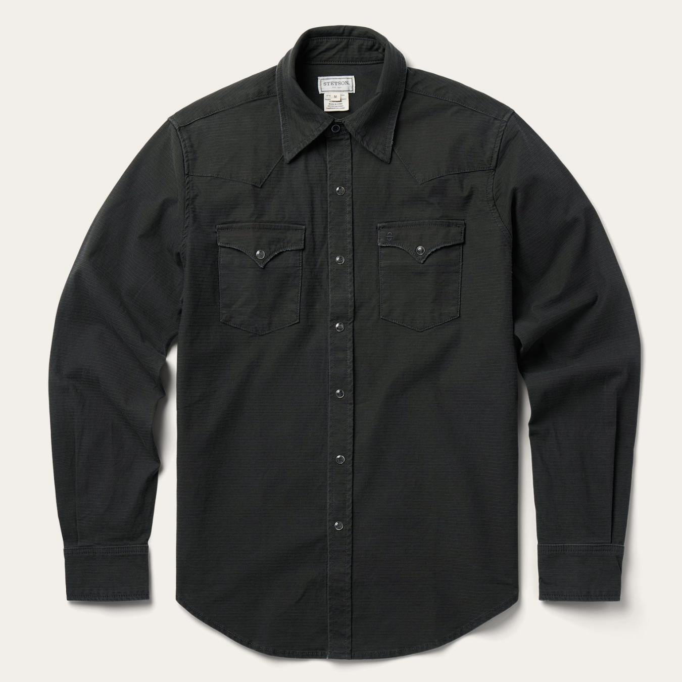 Men Western Shirts Stetson Charcoal Corded Denim Shirt Grey