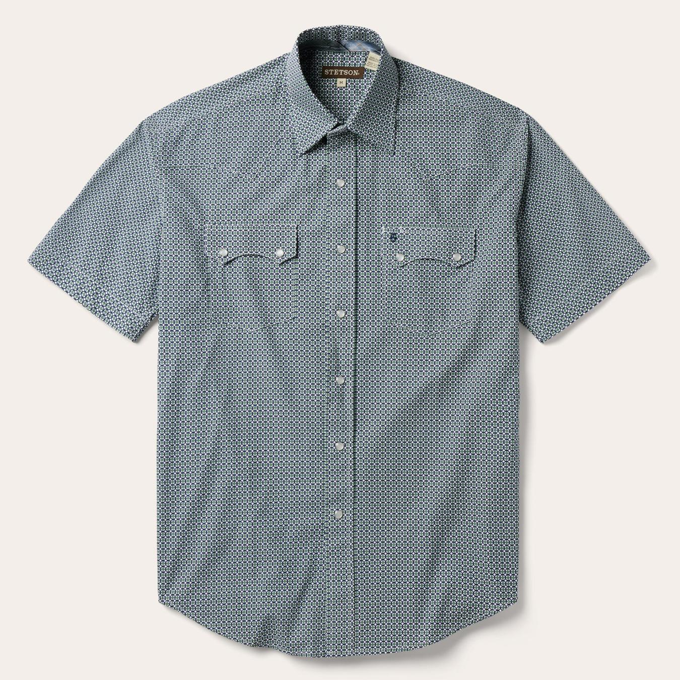 Men Western Shirts Stetson Circle Diamond Print Short Sleeve Western Shirt Green