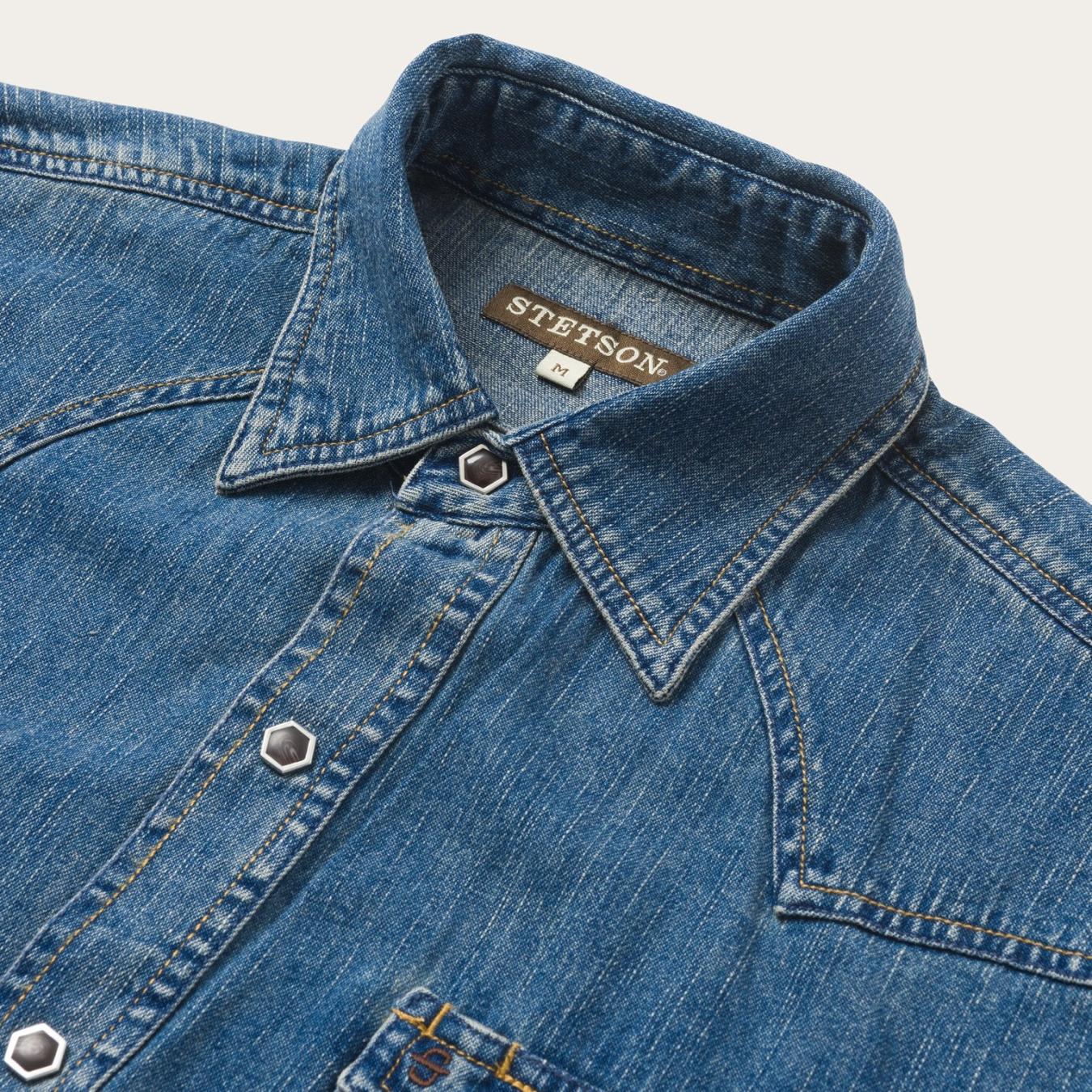 Men Western Shirts Stetson Classic Denim Shirt Blue