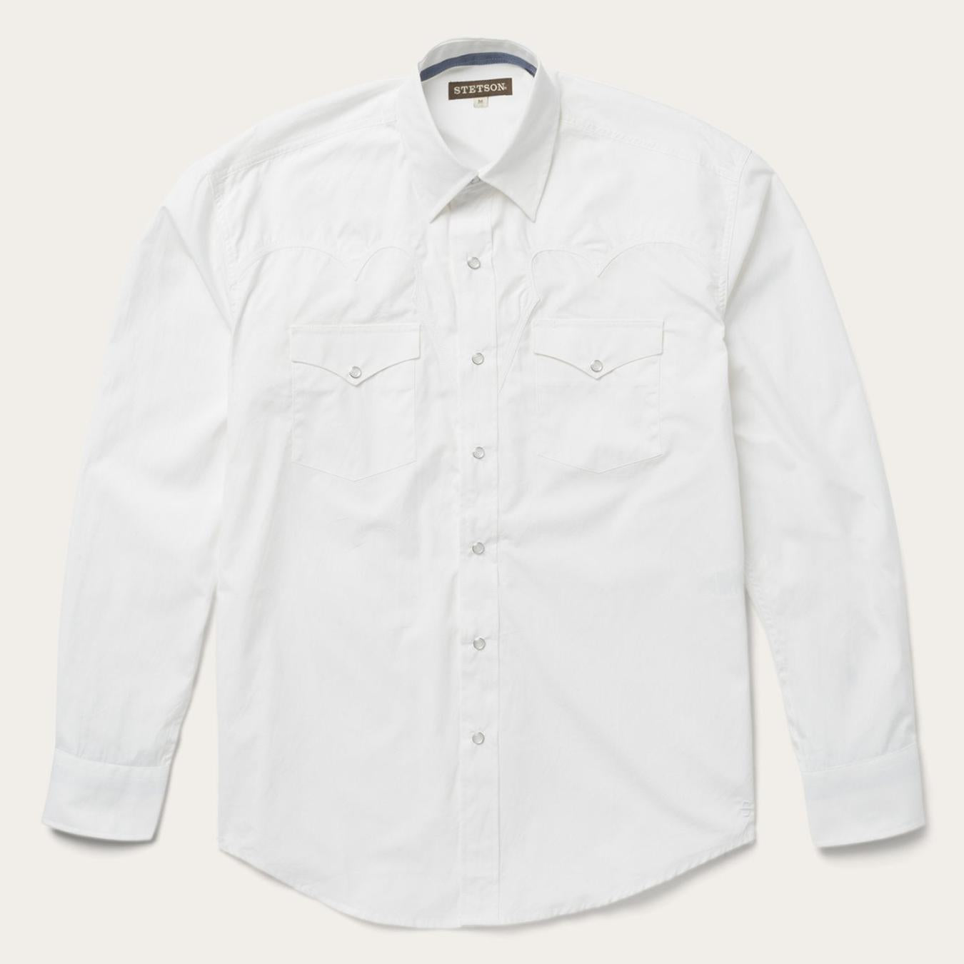 Men Western Shirts Stetson Classic Solid Snap Poplin Shirt In Optic White White