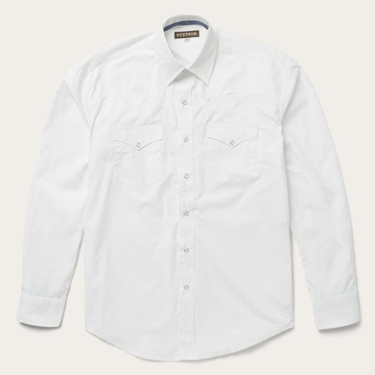 Men Western Shirts Stetson Classic Solid Snap Poplin Shirt In Optic White White