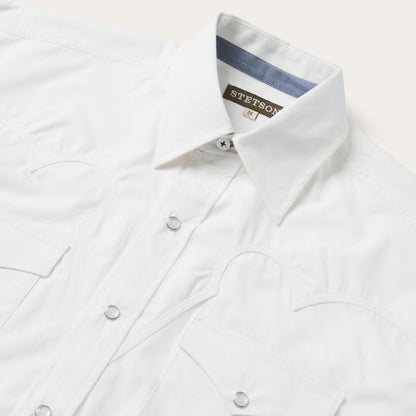 Men Western Shirts Stetson Classic Solid Snap Poplin Shirt In Optic White White