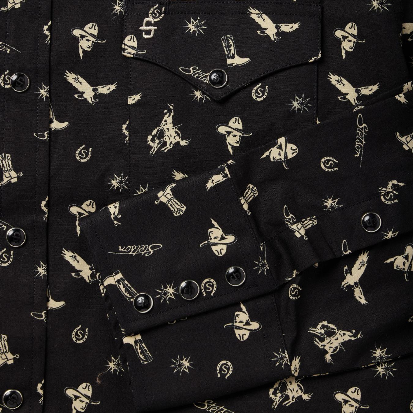 Men Western Shirts Stetson Conversation Print Western Shirt Black