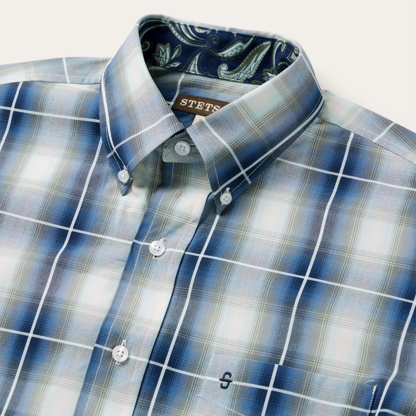 Men Western Shirts Stetson Crystal Plaid Button Down Shirt Blue