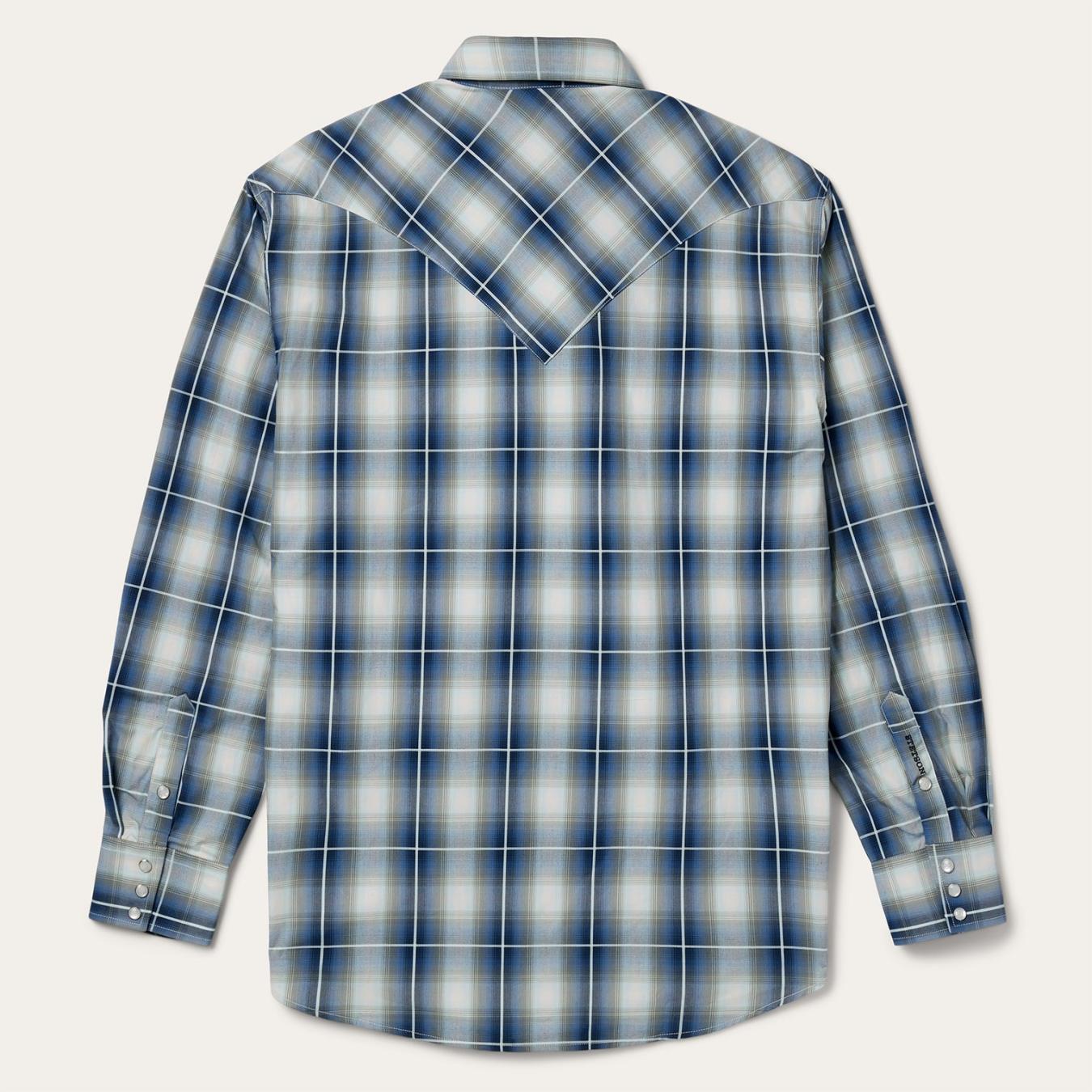 Men Western Shirts Stetson Crystal Plaid Western Shirt Blue