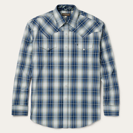 Men Western Shirts Stetson Crystal Plaid Western Shirt Blue