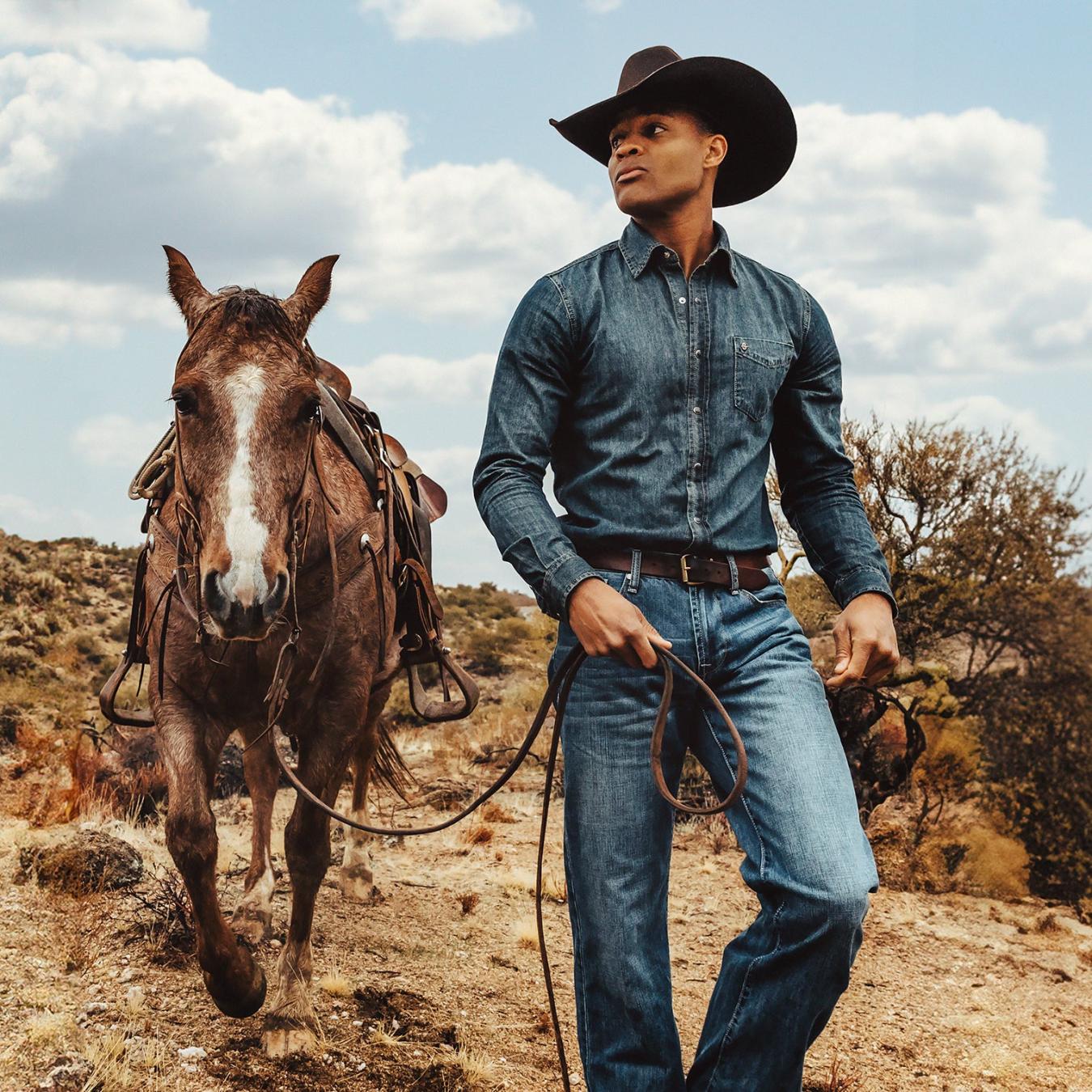 Men Western Shirts Stetson Dark Denim Western Shirt Blue