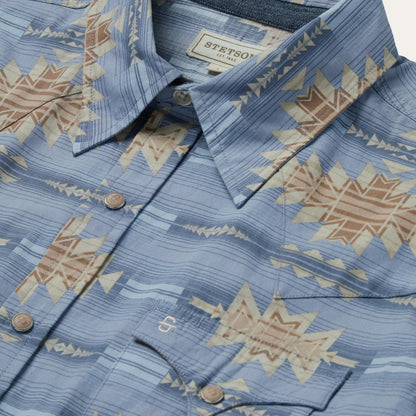 Men Western Shirts Stetson Desert Horizon Shirt Blue