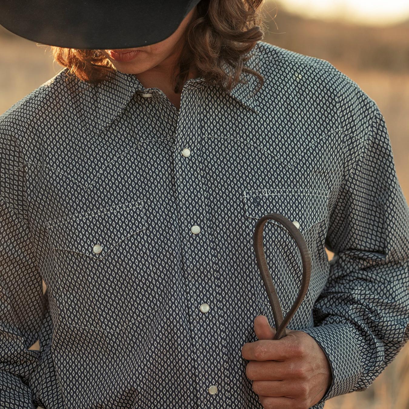 Men Western Shirts Stetson Diamond Geo Western Shirt Blue