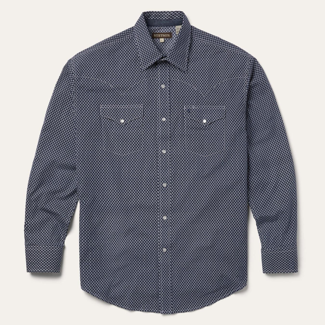 Men Western Shirts Stetson Diamond Geo Western Shirt Blue