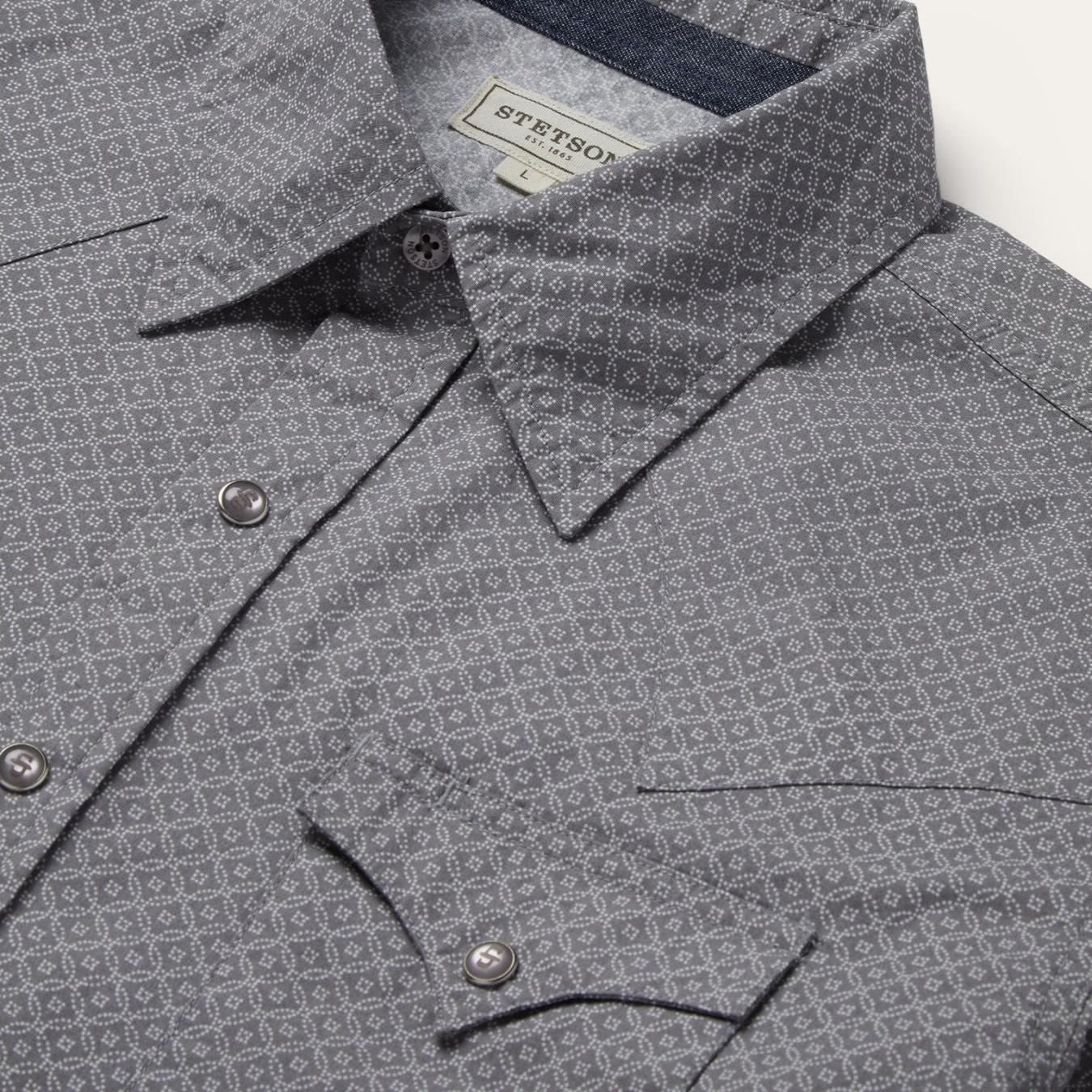 Men Western Shirts Stetson Diamond Print Western Shirt Grey