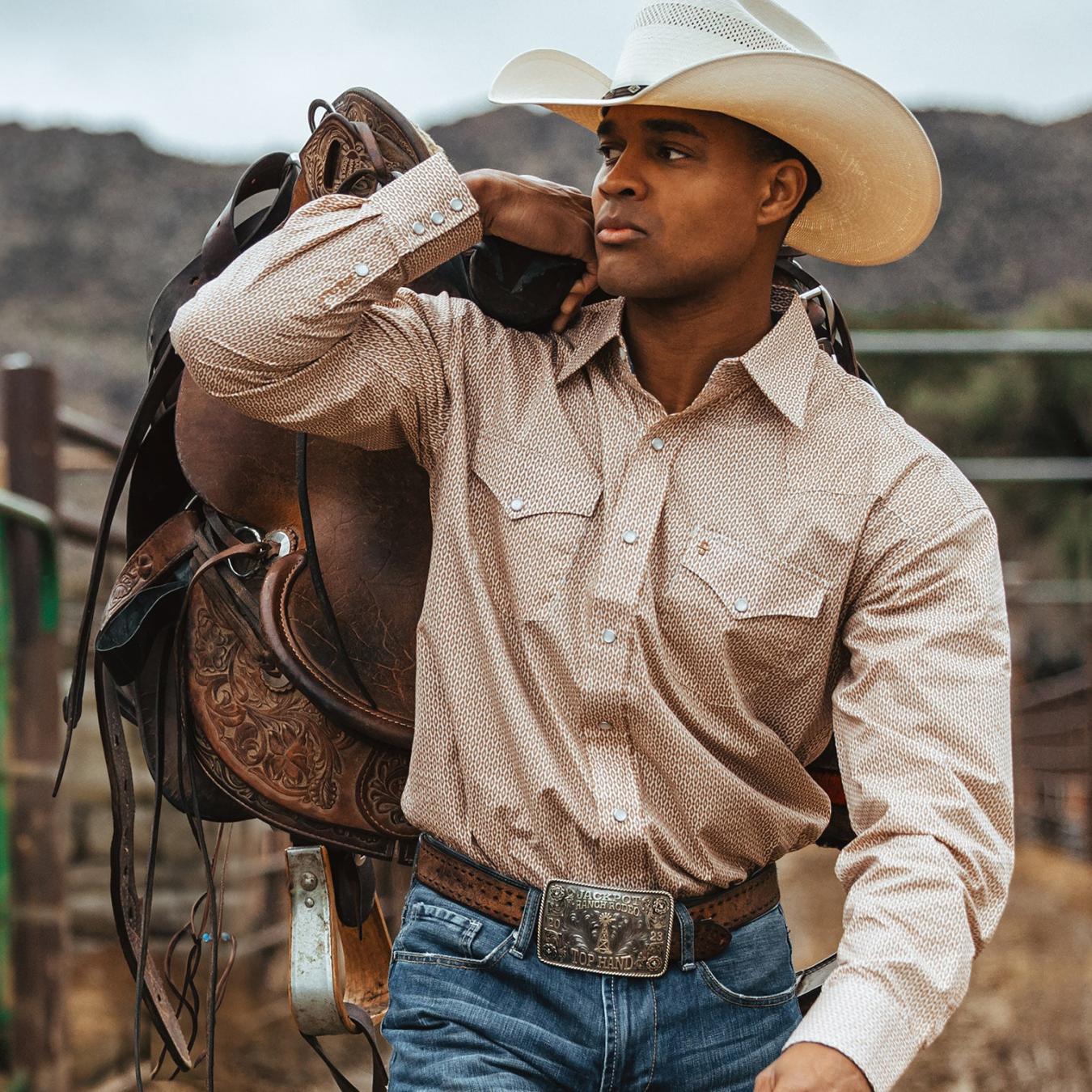 Men Western Shirts Stetson Diamond Print Western Shirt Orange
