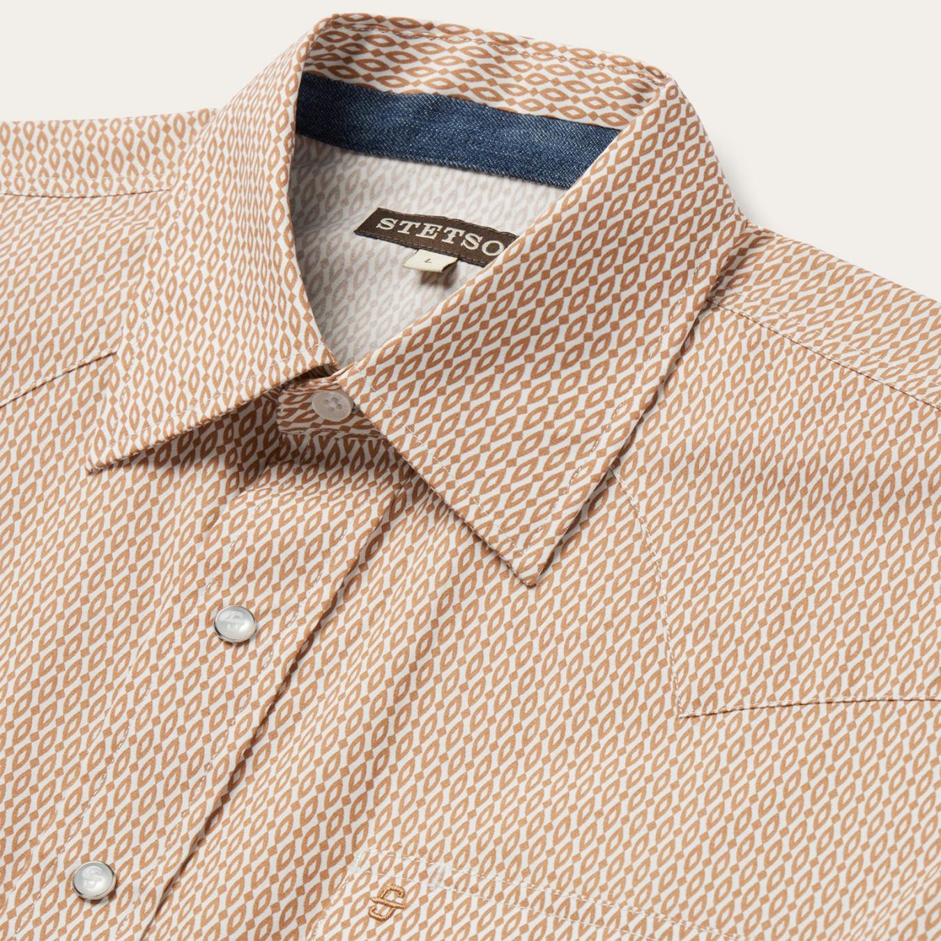 Men Western Shirts Stetson Diamond Print Western Shirt Orange