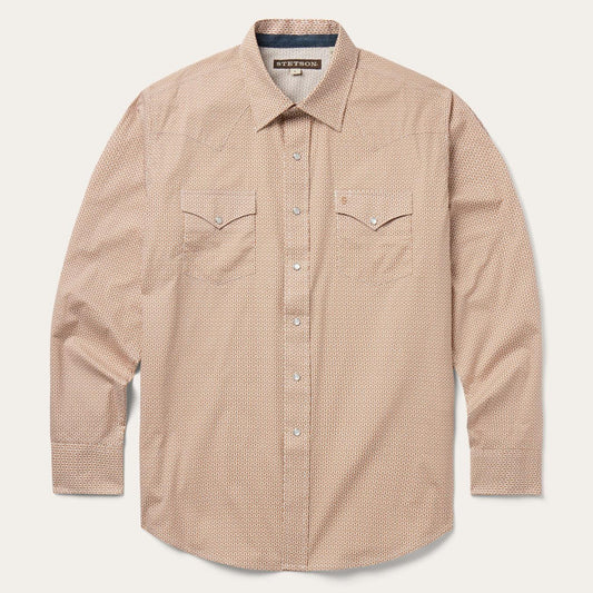 Men Western Shirts Stetson Diamond Print Western Shirt Orange