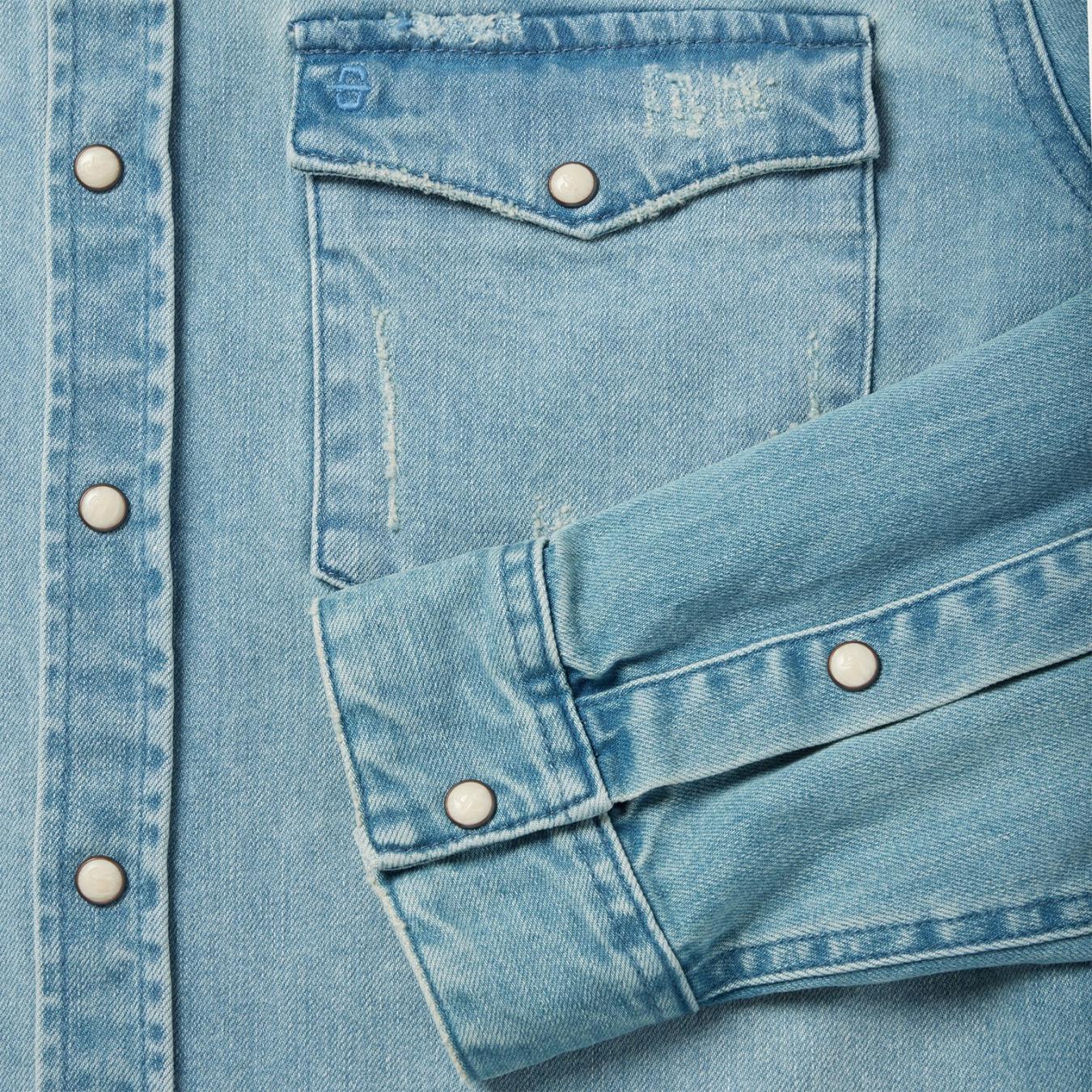Men Western Shirts Stetson Distressed Denim Western Shirt Blue