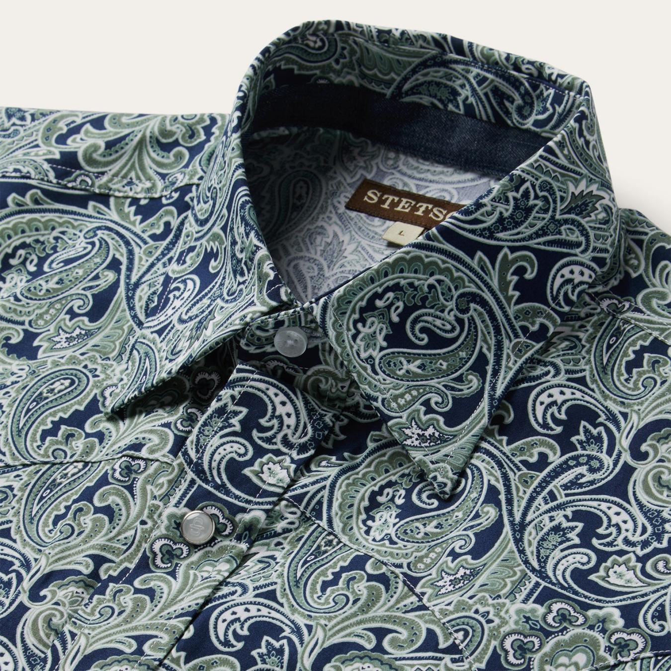 Men Western Shirts Stetson Greenspring Paisley Print Western Shirt Blue