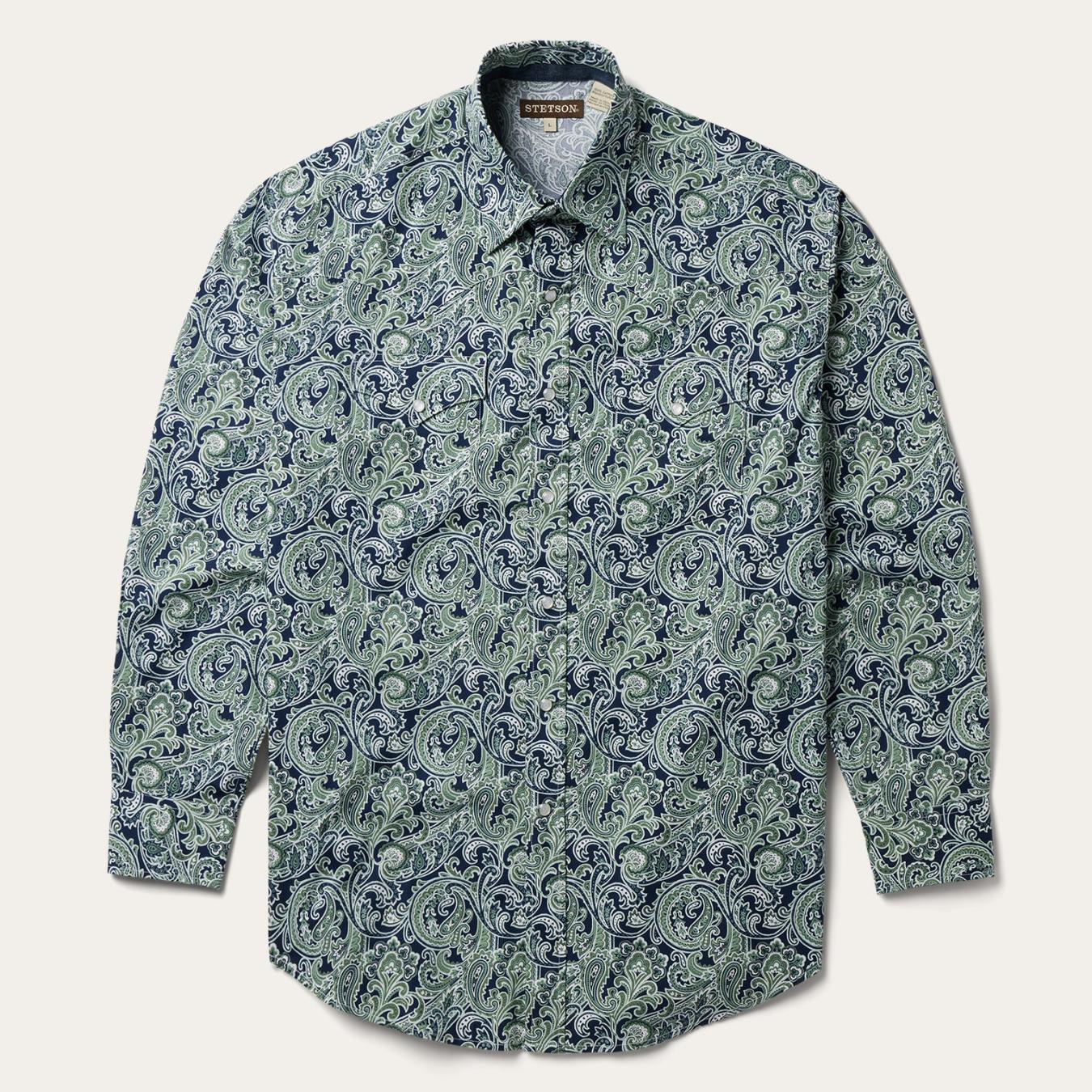 Men Western Shirts Stetson Greenspring Paisley Print Western Shirt Blue