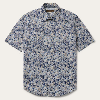 Men Western Shirts Stetson Greenspring Paisley Short Sleeve Western Shirt Blue