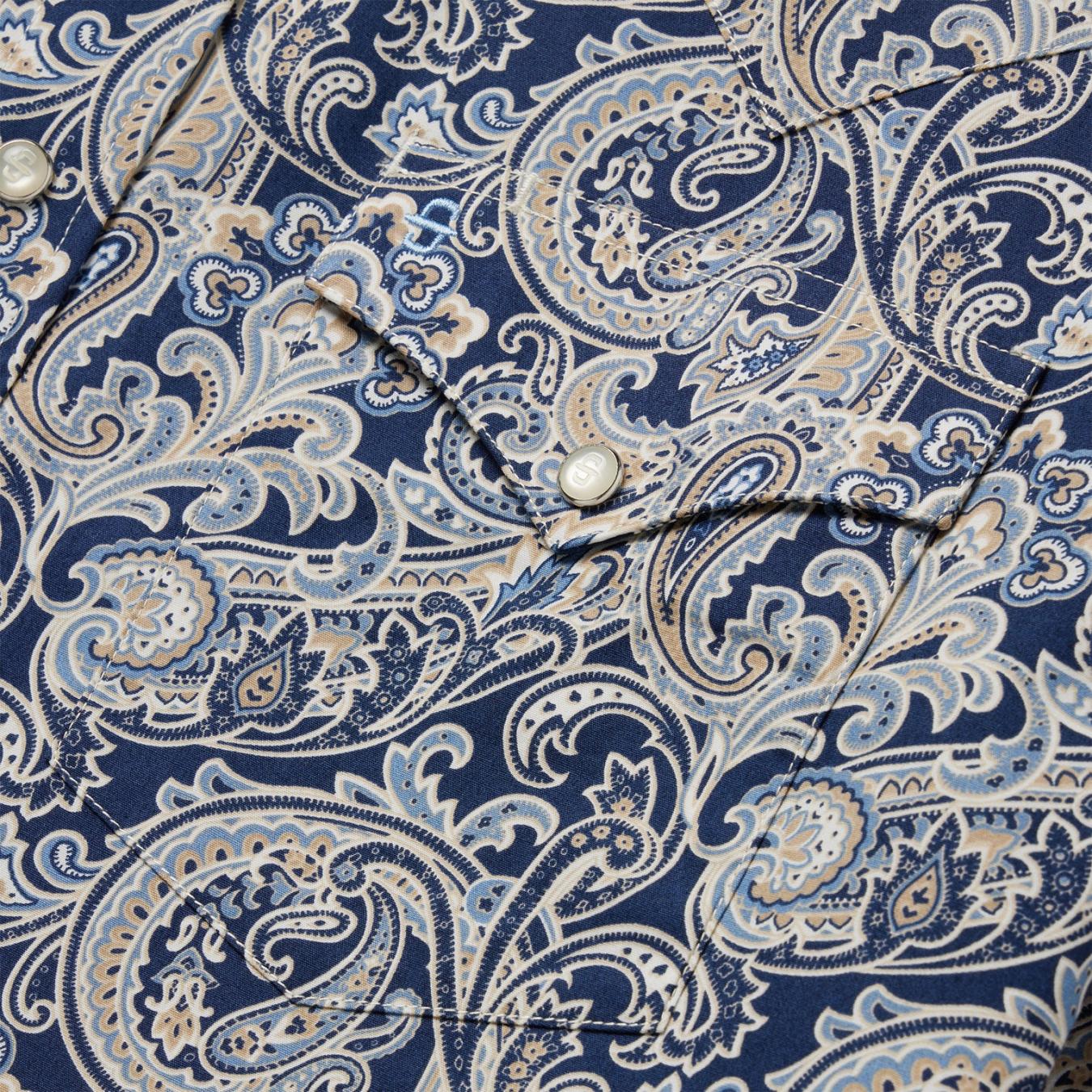 Men Western Shirts Stetson Greenspring Paisley Short Sleeve Western Shirt Blue