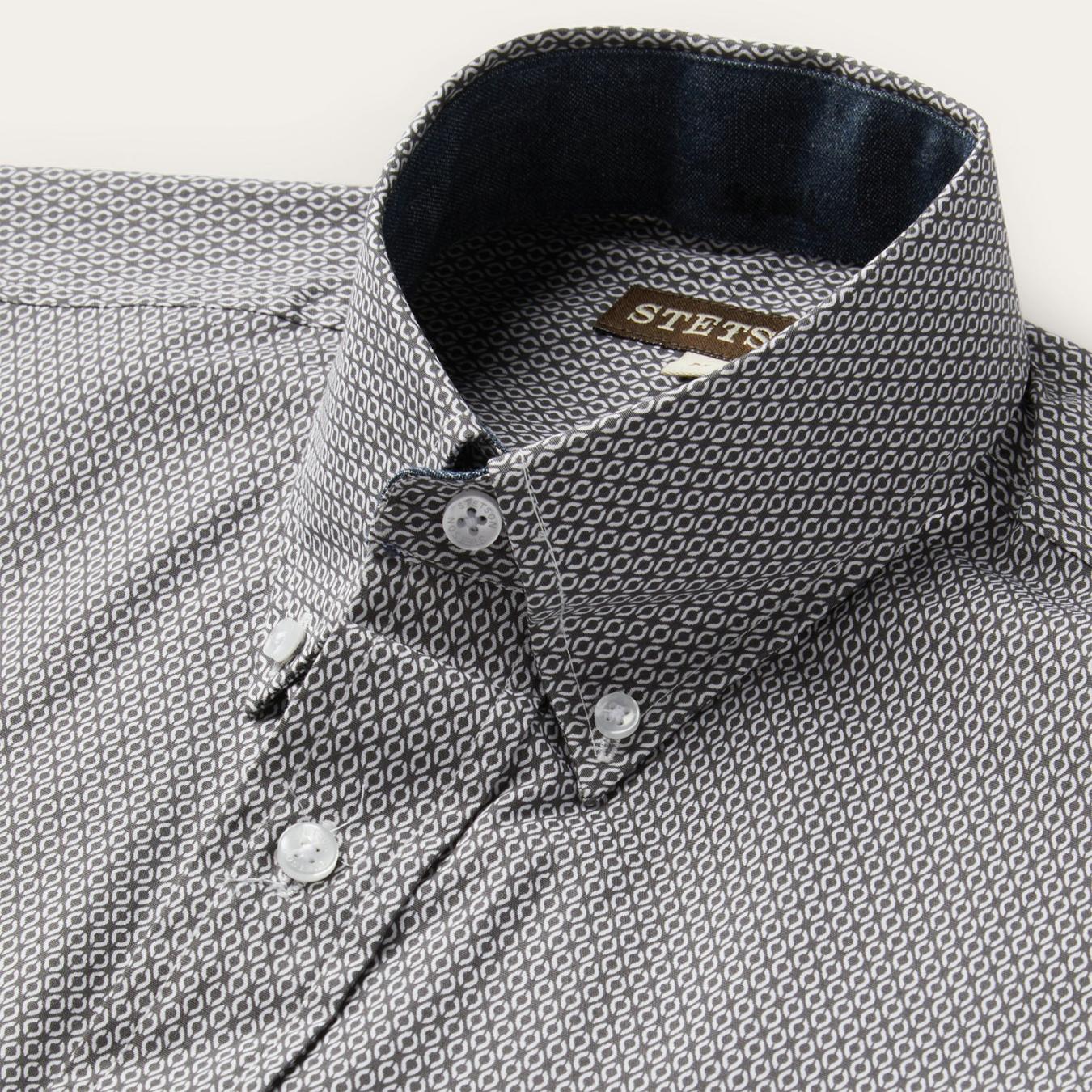 Men Western Shirts Stetson Grey Geo Print Button Front Shirt Grey