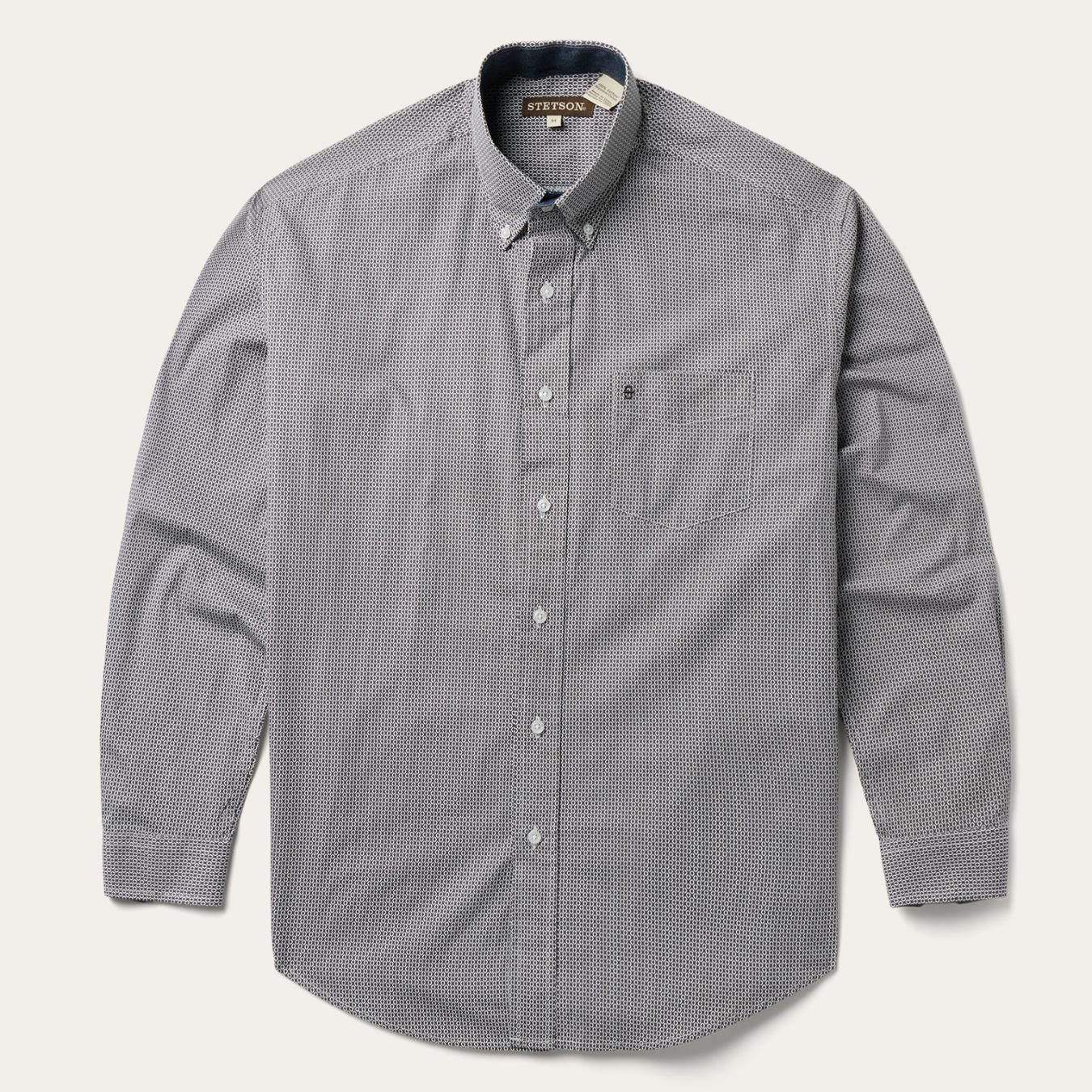 Men Western Shirts Stetson Grey Geo Print Button Front Shirt Grey