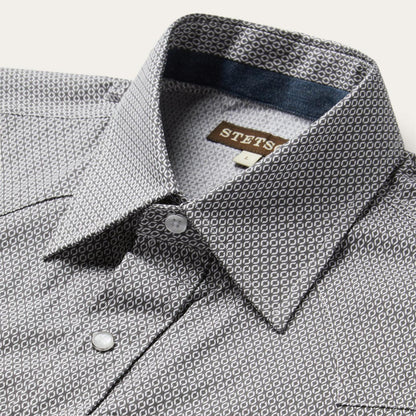 Men Western Shirts Stetson Grey Geo Print Western Shirt Grey