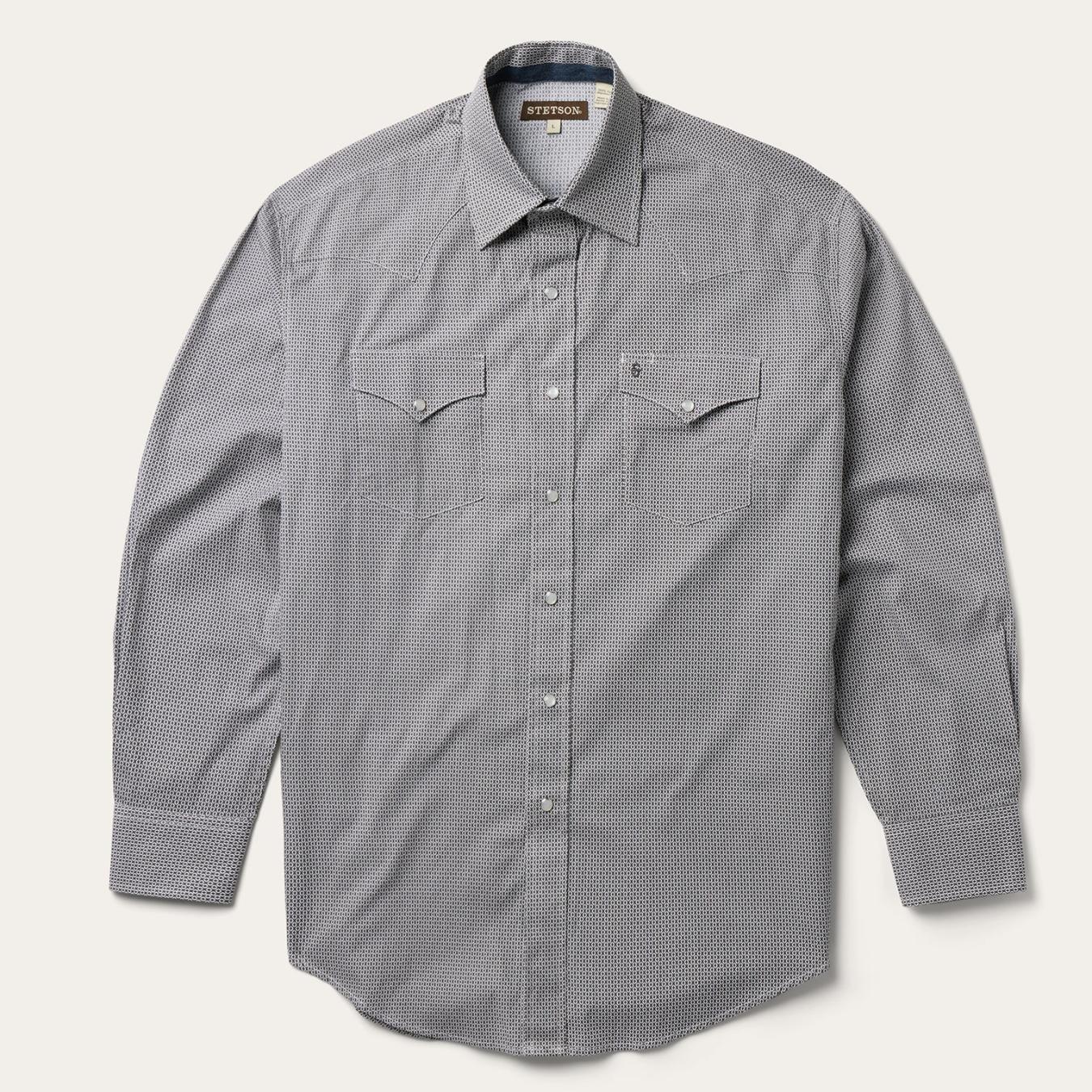 Men Western Shirts Stetson Grey Geo Print Western Shirt Grey