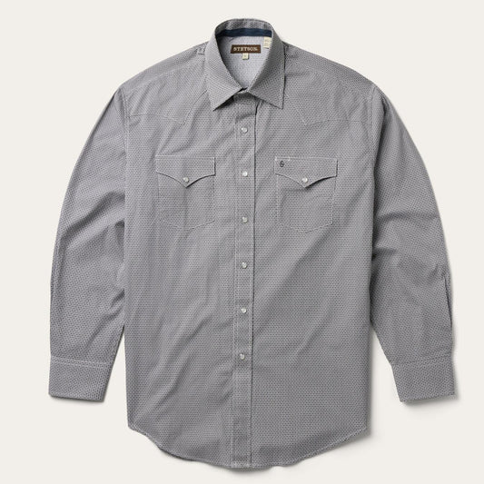 Men Western Shirts Stetson Grey Geo Print Western Shirt Grey