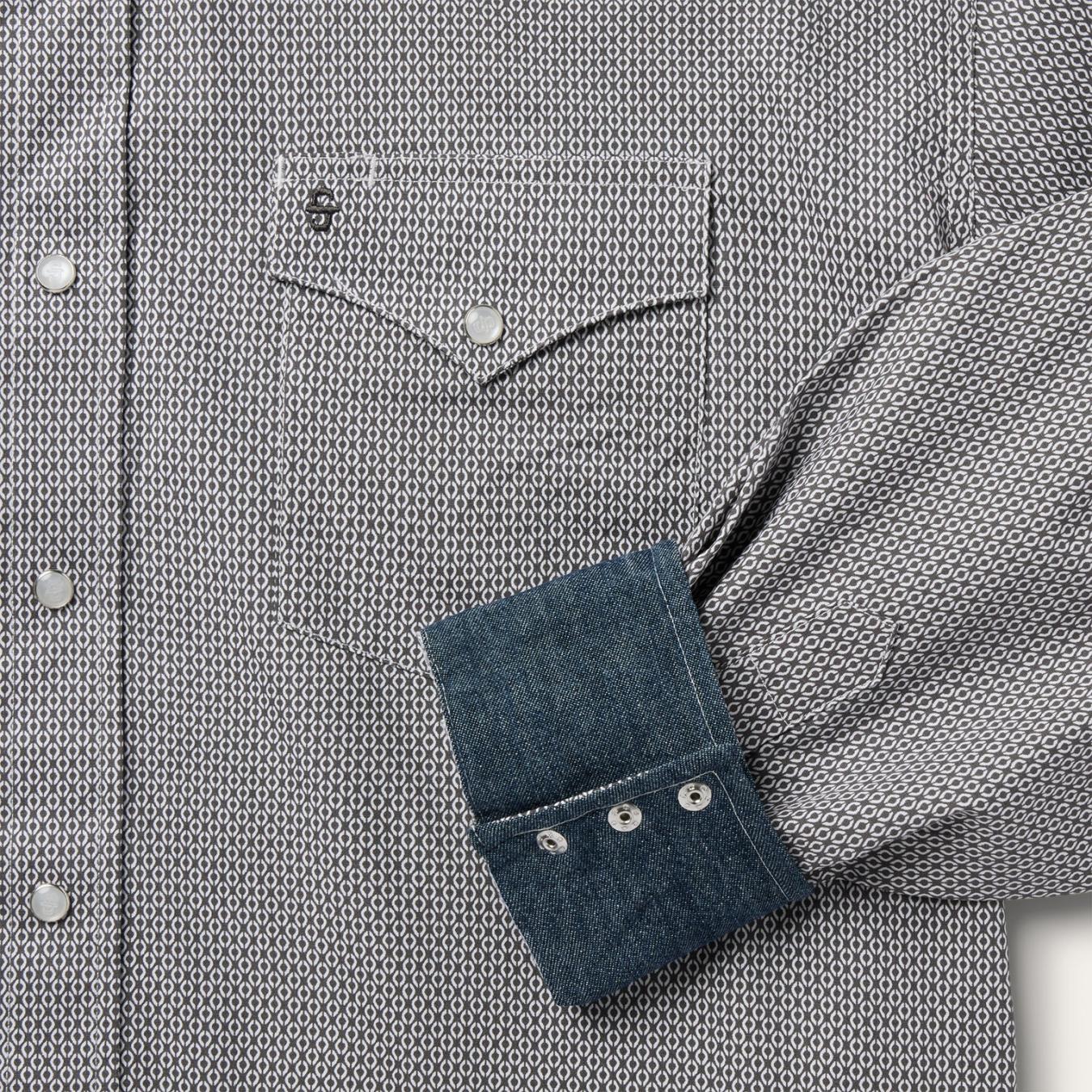 Men Western Shirts Stetson Grey Geo Print Western Shirt Grey