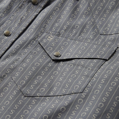 Men Western Shirts Stetson Horseshoe Stripe Print Shirt Grey