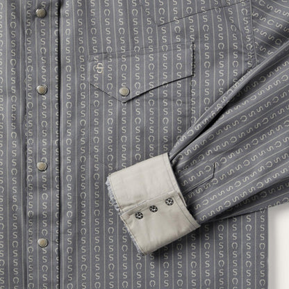 Men Western Shirts Stetson Horseshoe Stripe Print Shirt Grey