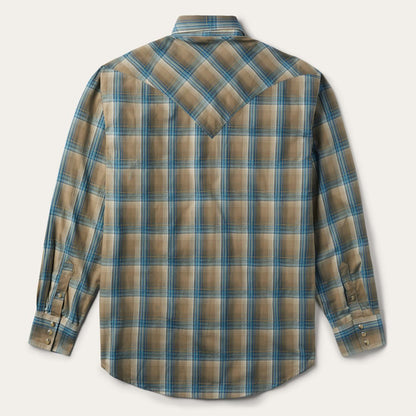 Men Western Shirts Stetson Khaki Ombre Plaid Shirt Brown