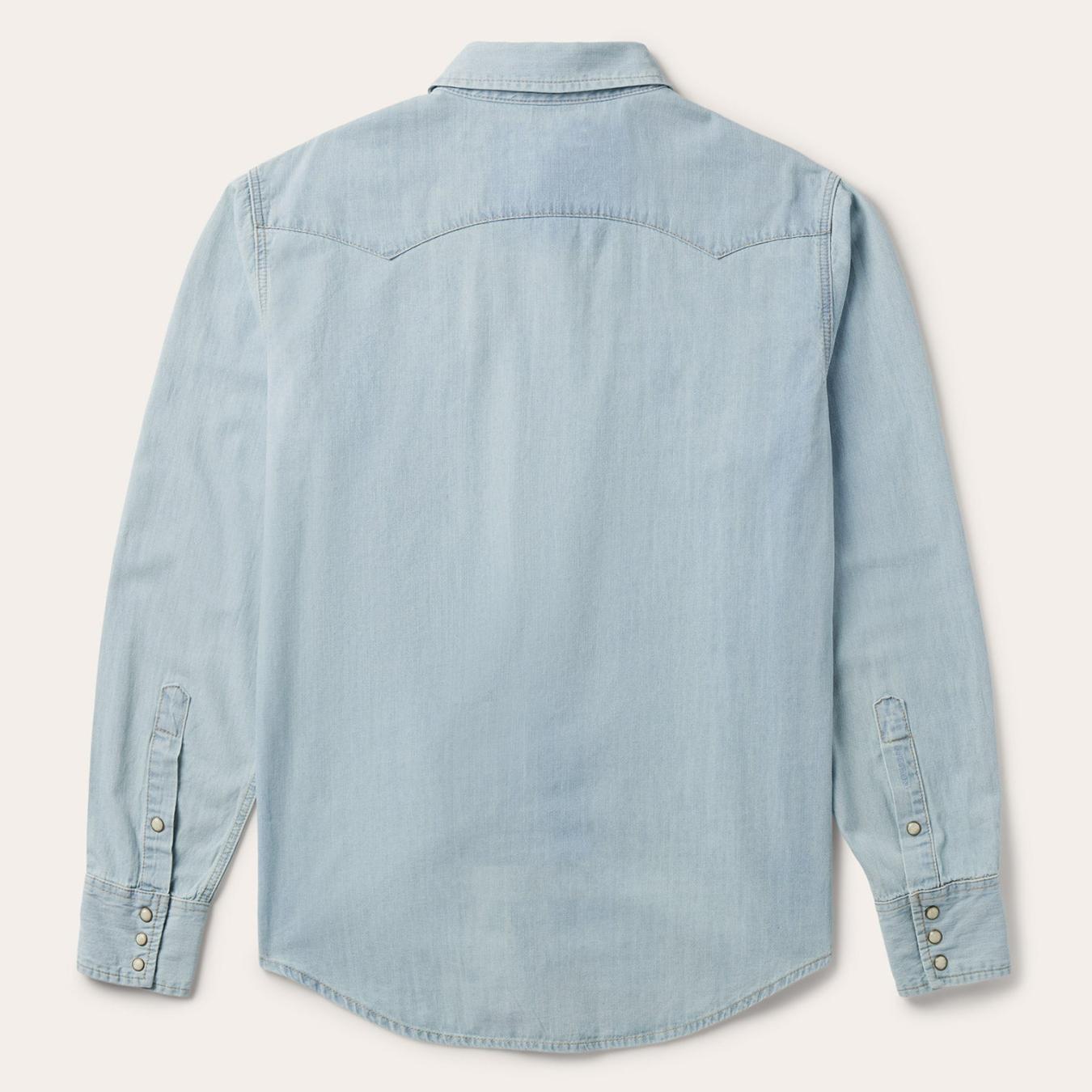 Men Western Shirts Stetson Light Blue Denim Western Shirt Blue