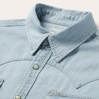 Men Western Shirts Stetson Light Blue Denim Western Shirt Blue