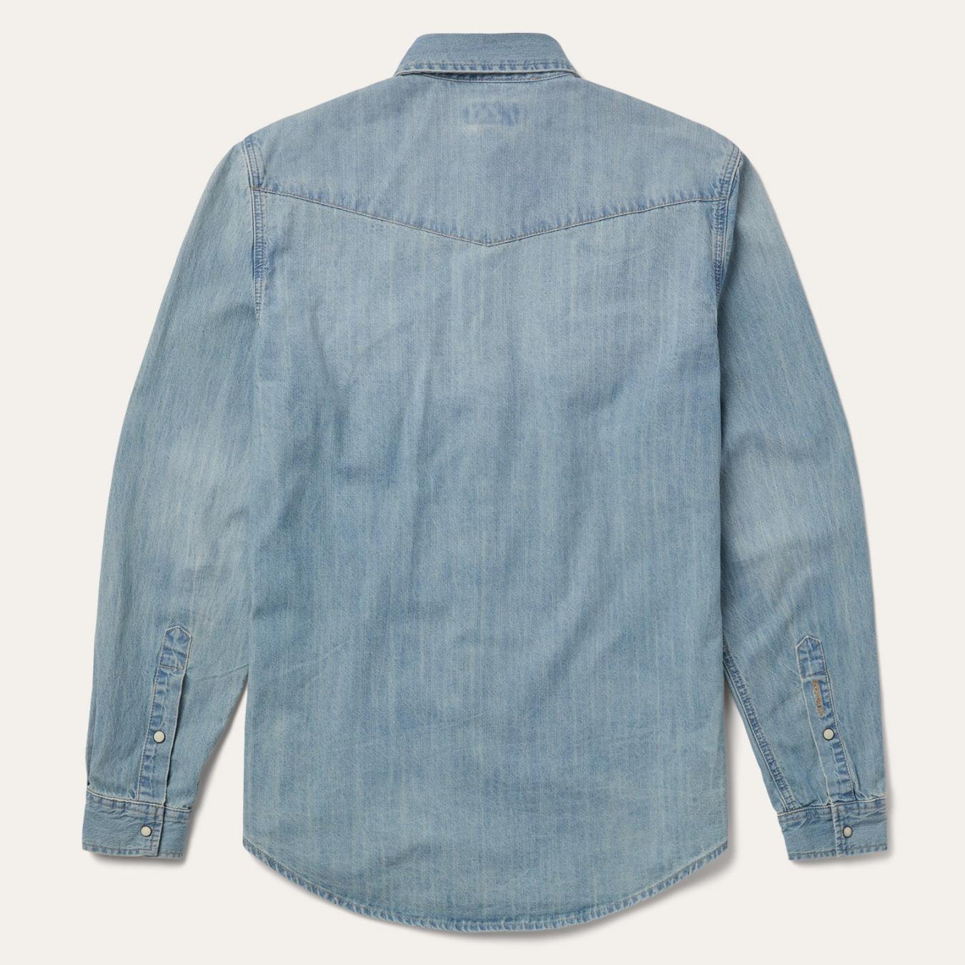 Men Western Shirts Stetson Long-Sleeved Denim Shirt Blue