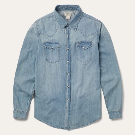 Men Western Shirts Stetson Long-Sleeved Denim Shirt Blue