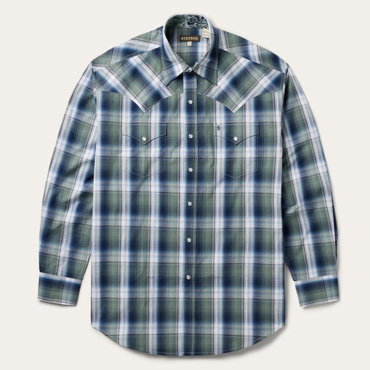 Men Western Shirts Stetson Lucky Diamond Plaid Western Shirt Green