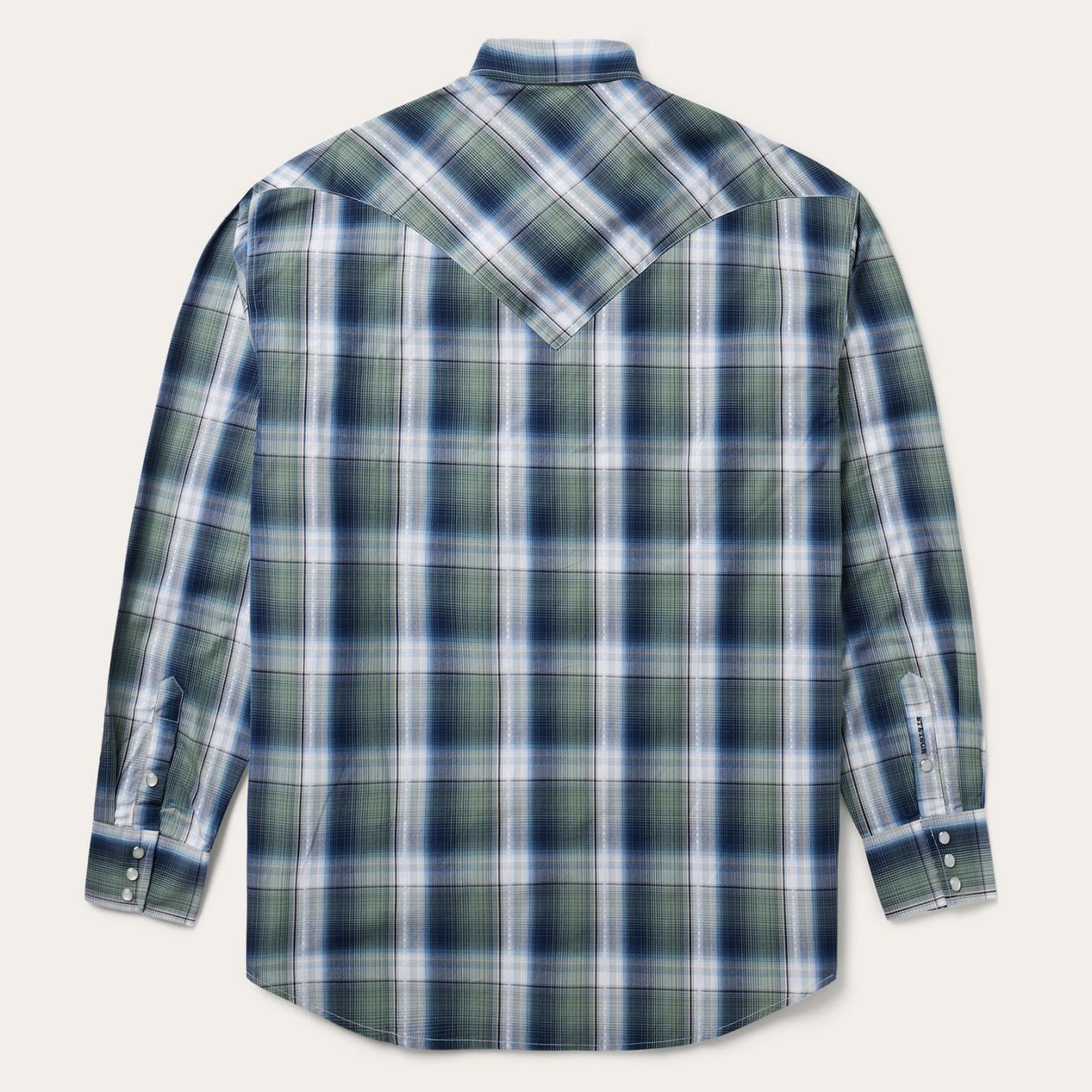 Men Western Shirts Stetson Lucky Diamond Plaid Western Shirt Green