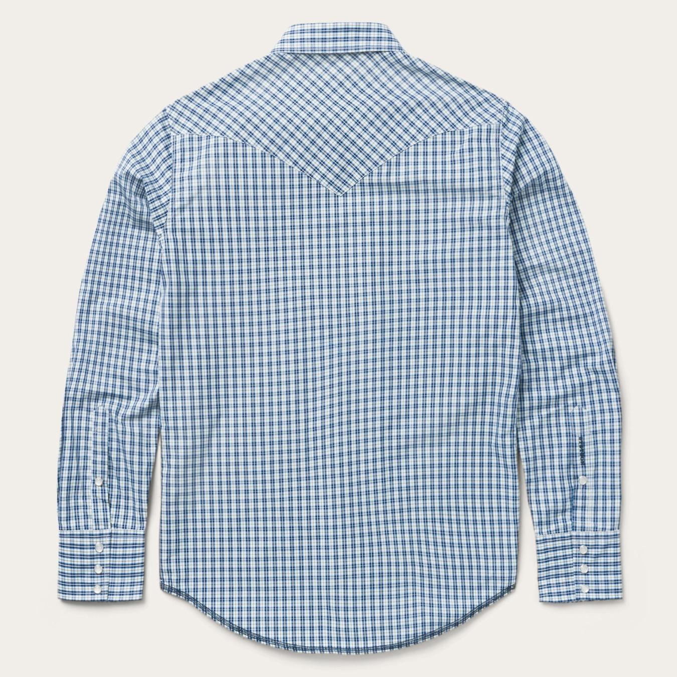 Men Western Shirts Stetson Modern Snap Front Shirt In Mini Check Blue