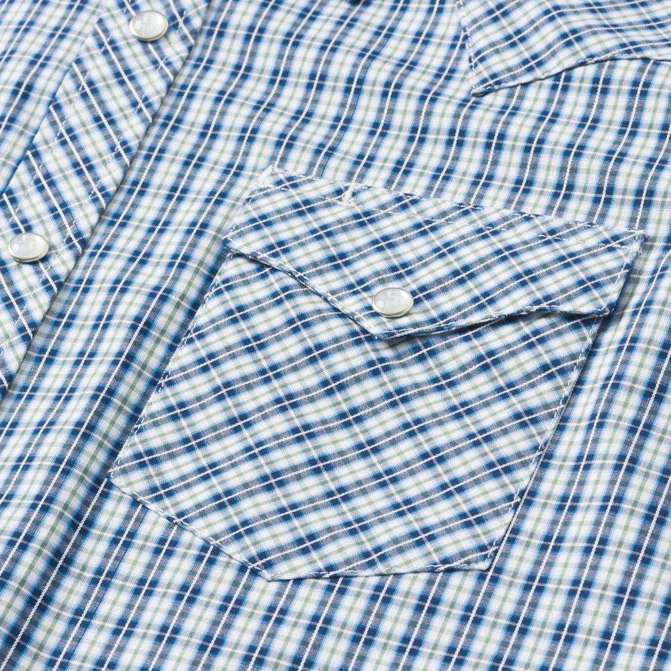 Men Western Shirts Stetson Modern Snap Front Shirt In Mini Check Blue