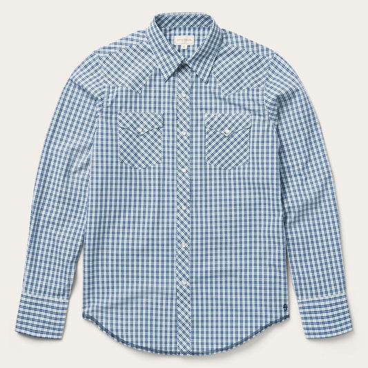 Men Western Shirts Stetson Modern Snap Front Shirt In Mini Check Blue
