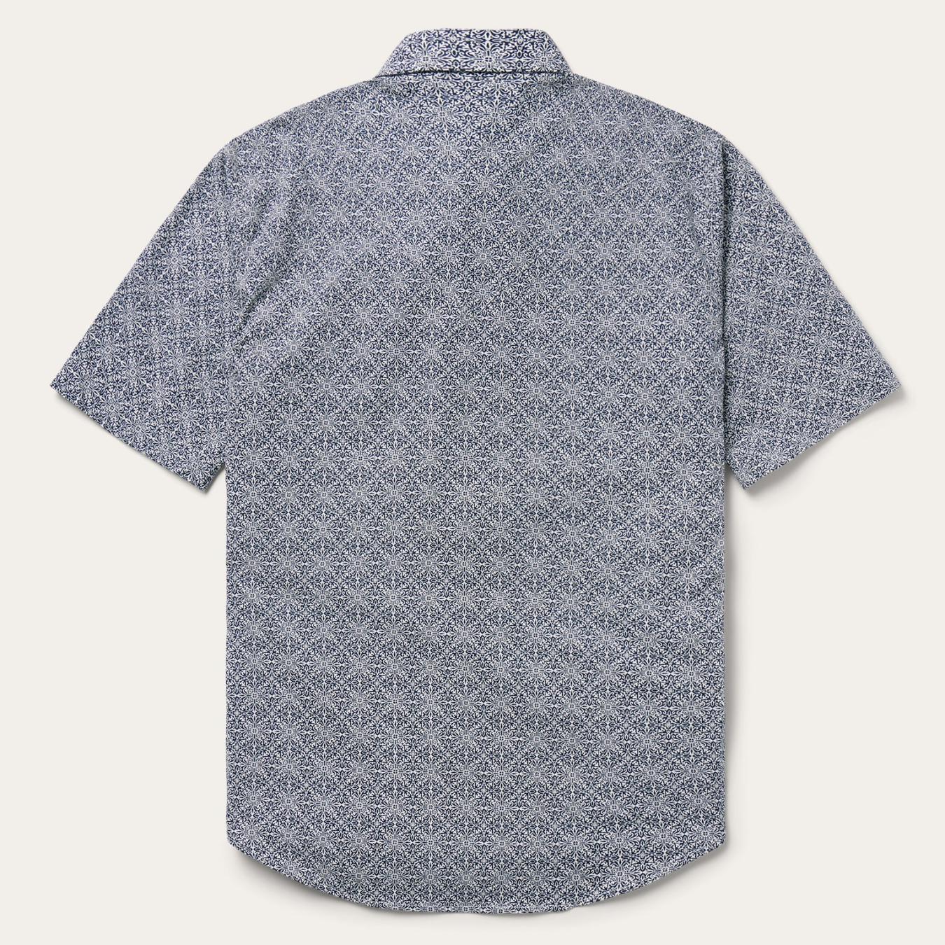 Men Western Shirts Stetson Navy Print Short Sleeve Western Shirt Blue