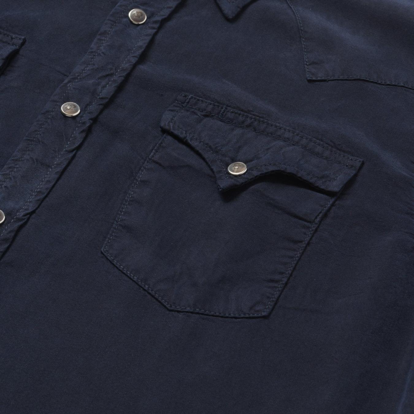 Men Western Shirts Stetson Navy Twill Shirt Blue